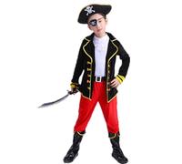 Kreeqe Vibrant Pirate Prince Dual Style Role Play Costume Set Halloween Recital Teens Adults Cosplay Party Outfit(black,140cm)