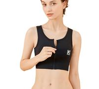 Kreeqe Women Transgender FTM Chest Binder Zip Up Breathable Half Binder Bra, Black, 4XL