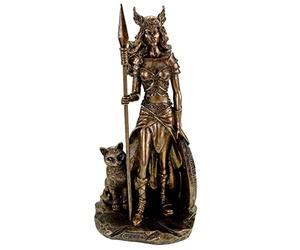 Kremers Schatzkiste Germanic Goddess Freya in Armor with Spear and Shield and Wild Cat Figurine Odin