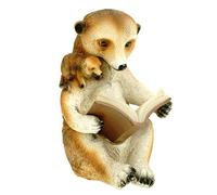 Kremers Schatzkiste Solar Meerkat Mama Reads Book in Front of Garden Figurine 20 cm Decorative LED Polyresin Sculpture Book Illuminated Hand-Painted with UV Protection Meercat