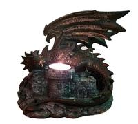 Kremers Schatzkiste XXL Tea Light Holder Dragon Castle - Dragon Guard Figure Gothic - Fantasy Decoration - Candle Holder Medieval Sculpture Gift - 18 x 19 x 15 cm Polyresin