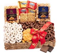 KREMERY Creamy Chocolate Cravings Easter Chocolate Covered Pretzels, Caramel Popcorn, Nuts & Candy (Premium, 2.5 lbs) Sweet Treats in Seagrass Tray with Ribbon Kosher