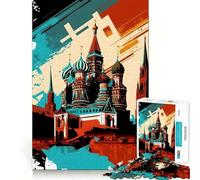 Kremlin of Moscow Pop Art Teenager Jigsaw Puzzles 1000 Pieces Creative Fun Clear Color Fun Challenge Birthday Gift (38x52cm)