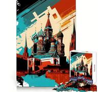 Kremlin of Moscow Pop Art Teenager Jigsaw Puzzles 1000 Pieces Creative Fun Clear Color Fun Challenge Birthday Gift (38x52cm)
