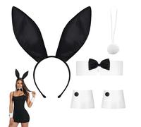 KRENIE 5PCS Bunny Costume Accessories for Adults - Bunny Ears Headband, Tail, Bow Tie, Collar & Cuffs - Easter Bunny Outfit for Women - Black and White Cosplay Set for Costume Party Cosplay
