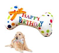 KRENIE Dog Birthday Toy Plush Bone - Fun Interactive Pet Present for Small to Medium Dogs - Soft Rainbow Birthday Celebration Gift with Bone-Shaped Appeal - Perfect Party Favor for Special Occasions