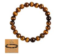 KRENIE Tigers Eye Bracelet for Women & Men - 8 mm Gemstone Beaded Stretch Bracelets for Anxiety, Confidence & Luck - Adjustable Natural Bead Bracelet, Beautiful Card Included