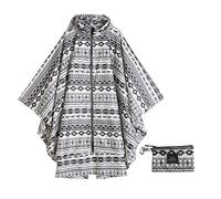 Krespuka Womens Rain Poncho Waterproof Raincoat with Hood Zipper Outdoor Hiking Biking, Black Dog, One size