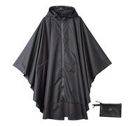 Krespuka Womens Rain Poncho Waterproof Raincoat with Hood Zipper Outdoor Hiking Biking, Black, One size
