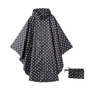 Krespuka Womens Rain Poncho Waterproof Raincoat with Hood Zipper Outdoor Hiking Biking, Black White Polka Dots, One size