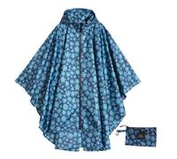 Krespuka Womens Rain Poncho Waterproof Raincoat with Hood Zipper Outdoor Hiking Biking, Blue Floral, One size