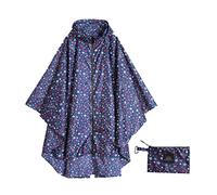 Krespuka Womens Rain Poncho Waterproof Raincoat with Hood Zipper Outdoor Hiking Biking, Blue Star, One size