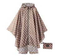 Krespuka Womens Rain Poncho Waterproof Raincoat with Hood Zipper Outdoor Hiking Biking, Coffee Polka Dots, One size