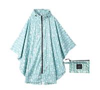 Krespuka Womens Rain Poncho Waterproof Raincoat with Hood Zipper Outdoor Hiking Biking, Light Blue Flower, One size