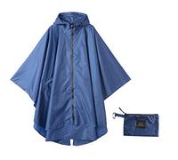 Krespuka Womens Rain Poncho Waterproof Raincoat with Hood Zipper Outdoor Hiking Biking, Navy Blue, One size