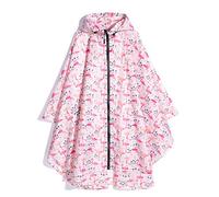 Krespuka Womens Rain Poncho Waterproof Raincoat with Hood Zipper Outdoor Hiking Biking, Pink Flamingo, One size