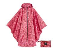 Krespuka Womens Rain Poncho Waterproof Raincoat with Hood Zipper Outdoor Hiking Biking, Red Star, One size