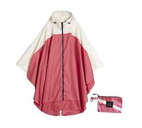 Krespuka Womens Rain Poncho Waterproof Raincoat with Hood Zipper Outdoor Hiking Biking, Red White, One size