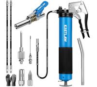 KRETLAW Grease Gun, 7000 PSI Heavy Duty Professional Pistol Grip Grease Gun Kit with Double Grease Injector Needle,18" & 2pc 12" Flex Hose,14oz