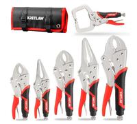 KRETLAW Locking Pliers Set 6PCs, Mole Grips Adjustable Wrench Vice Grips Pliers, 6-1/2”&9-1/2” Long Nose, 5”, 7” and 10” Curved Jaw, 6” C-clamp Locking Pliers with Rolling Pouch