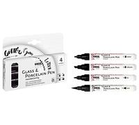 Kreul 16480 - Glass & Porcelain Hand Lettering Pen, 4 Black Pens with Different Tips and Line Widths, Brilliant Glass and Porcelain Painting, Ideal for Beautiful Writing