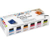 Kreul 16604 Glass & Porcelain Classic Set Colour Living, 6 x 20 ml Paint and a Brush, Cheerful and Brilliant Glass and Porcelain Paints Water-Based