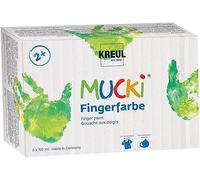 Kreul 2316 Mucki Bright Finger Paint, 6 x 150 ml in Yellow, Red, Blue, Green, White and Black, Paraben Gluten Lactose and Vegan, Washable, Can be Painted with Brush and Fingers