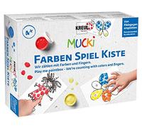 Kreul 29103 Mucki Finger Paint Colours Game Box We Count with Colours and Fingers, Learning and Play Set, 5 x 50 ml Finger Paint, 2 Small Tins, 14 Motif Cards, 1 Instructions