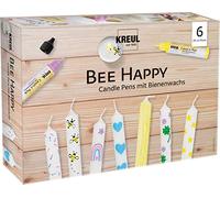 Kreul 49757 Candle Pen Set of 6 Bee Happy, 6 x 29 ml, Fine Painting Tip, Colours with Beeswax for Decorating and Painting Candles, Drying Time Approx. 8 Hours