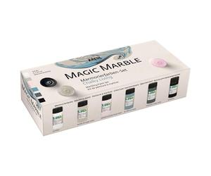 Kreul 73613 Magic Marble Marble Paint, Chalky Living Set, 6 x 20 ml Colour in Brown, Pink, Teal, Grey, Colourless and Black, for Immersion Marbling of Wood, Glass, Plastic, Paper and Styrofoam
