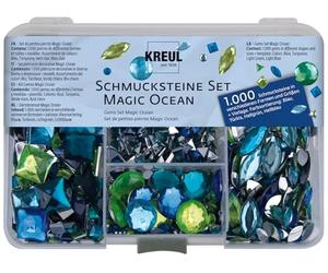 KREUL Magic Ocean 49644 Gemstone Set 1000 Stones in Blue, Turquoise, Light Green and Light Blue, in Various Shapes and Sizes, for Designing Fashionable Accessories and Home Decoration