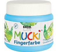 Kreul Mucki 23113 Luminous Finger Paint, 150 ml in Light Blue, Water-based, Paraben, Gluten, Lactose and Vegan, Washable, Can be Painted with Brush, Sponge, Spatula and Fingers