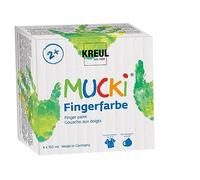 Kreul Mucki 2314 Bright Finger Paint, 4 x 150 ml in Yellow, Red, Blue and Green, Paraben-Free, Gluten-Free, Lactose-free and Vegan, Washable, Can be Painted with Brush, Sponge and Fingers
