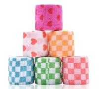 Kreyfer - 6 Rolls of 2" x 5 Yards Cohesive Pet Bandages with Plaid and Heart Print for Dogs and Cats in B