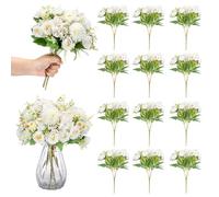 KRFOONN 12 Bundles Artificial Flowers White Roses Mixed Fake Flowers Plants Hydrangea Sunflowers Silk Flowers Faux Roses Bouquets for Wedding Party Centerpieces Table Flower Arrangement Home Decor
