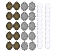 KRFVGYQNK Blank Bezel Pendant Trays, Pendant Trays 100 Pcs 18x25mm Oval Glass Cabochon Bezels Blank Bases Multicolor(Mixed colors set)