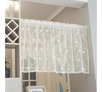 KRFVGYQNK Lace Curtains Short Half Window, White Floral Embroidery Sheer Valance Curtains For Kitchen Bath Balcony Door Multi Sizes(B-1pc Rod Pocket,W250 x H50CM)