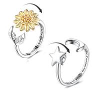 KRFY 2 Pcs Fidget Anxiety Rings for Women Anti Stress Spinner Fidget Ring Silver Adjustable Open Rings for Anxiety Women Gifts with Box