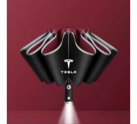 KRHINO Folding Umbrellas for Tesla Model 3 Model X Model S Model Y, Polyester Fiber Folding Rain Umbrella LED Lighting Reflective Strip Ten BonePortable Automatic Windproof Umbrella Auto Parts