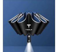KRHINO Folding Umbrellas for Tesla Model 3 Model X Model S Model Y, Polyester Fiber Folding Rain Umbrella LED Lighting Reflective Strip Ten BonePortable Automatic Windproof Umbrella Auto Parts