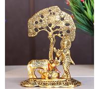 KridayKraft Kamdhenu Cow with Krishna Standing Under Tree Plying Flute Metal Statue,Krishna Murti Idol for Pooja & Decor Your Home,Office,Showpiece Figurines,Religious Idol Gift Article...