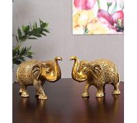 KridayKraft Metal Elephant Statue Medium Size Gold Polish 2 pcs Set for Showpiece Your Home,Office Table & Gift Article,Animal Decorative Showpiece Figurines..., Animal