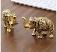 KridayKraft Metal Elephant Statue Small Size Gold Polish 2 pcs Set for Your Home,Office Table Decorative & Gift Article,Animal Showpiece Figurines.