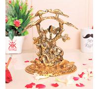 KridayKraft Radha Krishna Playing Flute Under Tree Idol Gold Antique Finish for Home,Office &Table Decorative Gift for Have House Warming, Birthday...