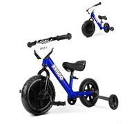 KRIDDO 2-in-1 Kids Tricycle and Toddler Balance Bike 2 Year Old, Detachable Pedals and Stowable Training Wheels, DIY Plate, Riding Trikes Toy for Ages 18 Months to 3 Years, Blue