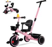 KRIDDO 2-in-1 Kids Tricycle for 18 Months to 5 Years, Parent Steering, Pink