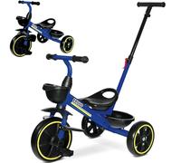KRIDDO 2-in-1 Toddler Tricycle for Ages 18 Months to 5 Years Old - Extended Push Handle for Effortless Push, Gift Trike for Toddler 3 to 5 Year, Kids Tricycle with Foldable Front Footrest,Blue