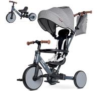 KRIDDO Toddler Trike 1.5-5 Years with Parent Steering Handle & Canopy, Grey | Convertible Kids Tricycle & Balance Bike with Storage Bag, Guardrail & Safety Harness, Toddler Bike Gift for Boys & Girls