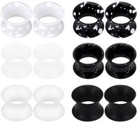 Kridzisw 10G 8G 6G 4G 2G 0G 00G 12mm 14mm 16mm 18mm 20mm Ultra Thin Silicone Ear Gauges Plugs Tunnels Earrings Flexible Flesh Black White Tunnel Expander Stretching Gauge Earlets Plug for Women Men,