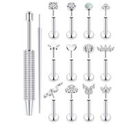 Kridzisw 16G Flat Back Nose Ring Stud Piercing Jewelry Surgical Stainless Steel Threadless CZ Push in Nostril Cartilage Helix Tragus Conch Earring Labret Medusa Monroe Lip Rings Women Men Silver 8mm